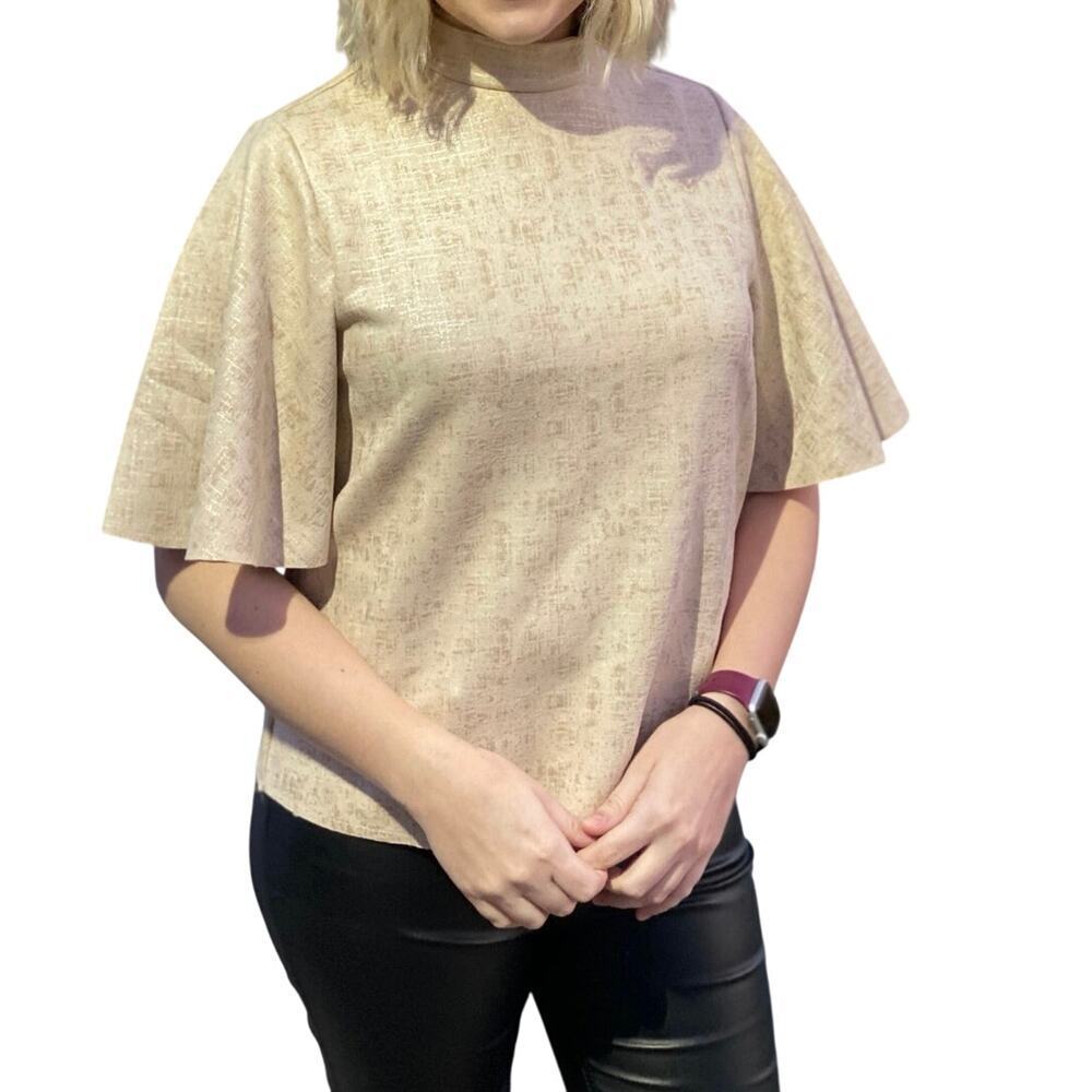 Jealous Tomato Textured Mock Neck Beige Blouse Size Medium